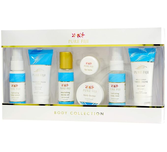 Pure Fiji Body Collection 7pacs- Bath and Body Gift Set Include - Body Mist,Coconut Crush, Body Oil, Body Butter, Soap, Body Lotion, Hand Creme - Travel Size, Scent Coconut-VivaGrace Women