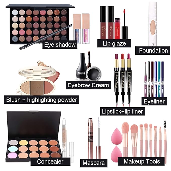 All-in-one Holiday Make up Gift Set | Makeup Kit for Women Full Kit Essential Starter Bundle Include Eyeshadow Palette Lipstick Blush Foundation Concealer Face Powder Mascara Lipgloss Brush-VivaGrace Women
