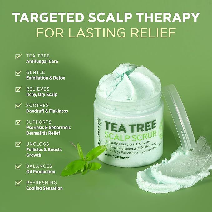 Roycederm Tea Tree Scalp Scrub: Anti Fungal Pre Shampoo, Itchy Relief Scalp Treatment for Dandruff, Psoriasis & Seborrheic Dermatitis - Gently Exfoliator, Relieves Dryness, Promotes Hair Growth-VivaGrace Women