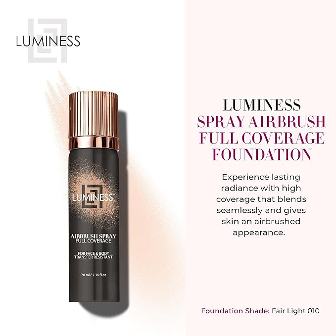 LUMINESS Spray Airbrush Foundation Makeup, Shade 010 - Lightweight, Full Coverage Foundation for Face, Neck & Body - Water-Based Concealer for Seamless Blending, Natural-Looking Finish, 2.36 fl oz-VivaGrace Women