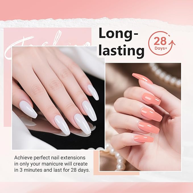JEWHITENY Poly Nail Gel Set Clear Pink White Poly Extension Gel With Base Coat Top Coat Slip Solution French Manicure Need U V Lamp Curing for Finger Art and Home DIY-VivaGrace Women
