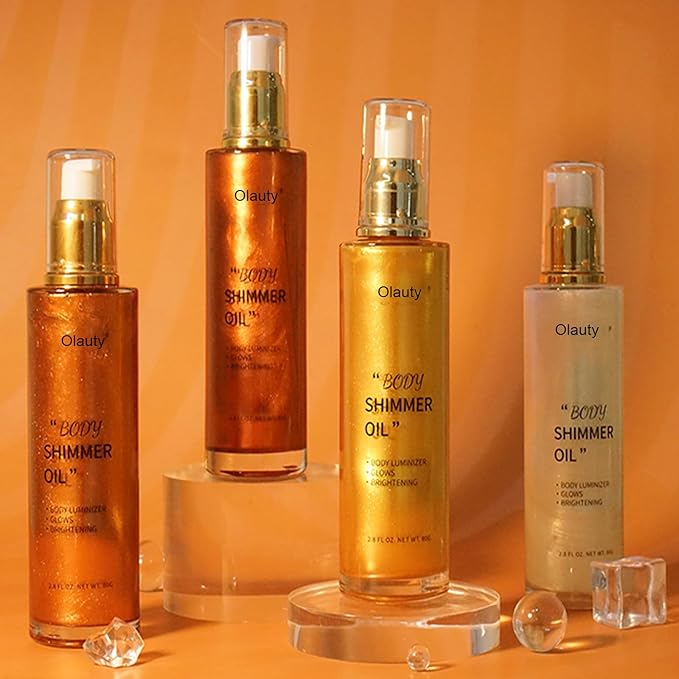 Shimmer Body Oil,Face and Body Liquid Luminizer,Waterproof Moisturizing Light Shimmer Glow Illuminator,Smooth Body Shimmer,Liquid Highlighter Makeup (Golden Brown)-VivaGrace Women