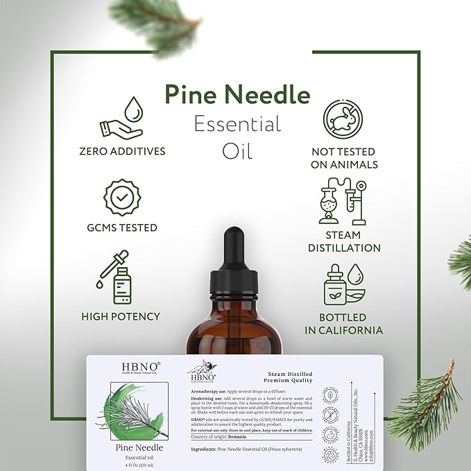 HBNO California Bottled Pine Needle Essential Oil 4 fl oz (120ml) - Natural Pine Needle Oil - Perfect for Cleaning, Aromatherapy, DIY, Soap & Diffuser-VivaGrace Women
