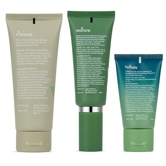 BioClarity 3-Step Essentials Skin Routine for Normal & Oily Skin Types | Cleanse, Restore and Moisturize | Gentle Clean and Hydrate Face | 100% Clean, Vegan Ingredients (Mini Size)-VivaGrace Women