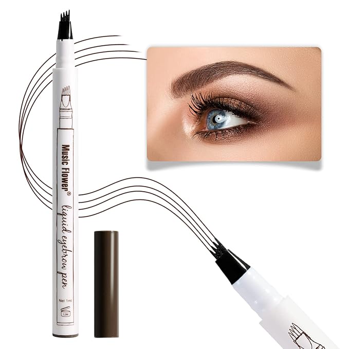 Music Flower Eyebrow Pencil, Liquid Eyebrow pen, Waterproof Brow Pen with Micro-Fork Tip, Fine Sketch Long Lasting Smudgeproof Microblading Pen - Chestnut-VivaGrace Women