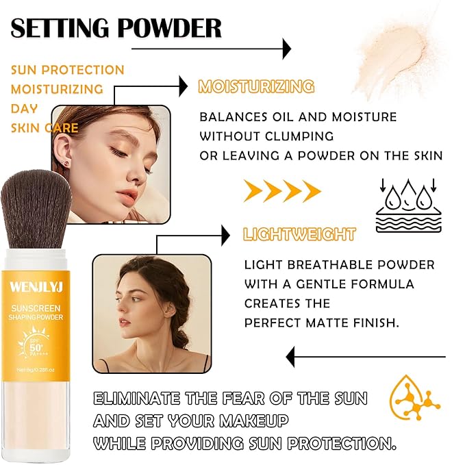 2PCS Mineral Sunscreen Setting Powder Makeup,Translucent Powder SPF 50 PA++++,Oil Control Long Lasting Face Setting Powder Sunscreen,Matte Finish,Lightweight,Breathable,All Skin-VivaGrace Women