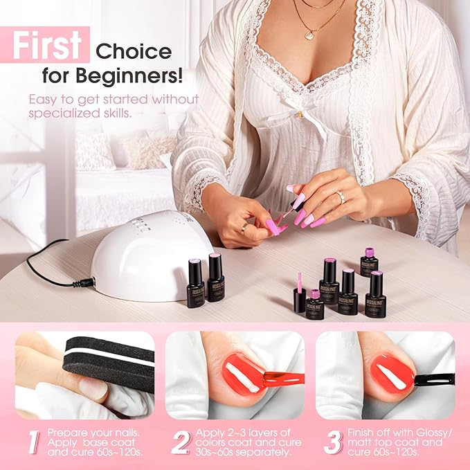 ROSALIND Pink Gel Polish, 8 Colors Hot Pink Light Pink Neon Pink Gel Nail Polish Set Pink Shades Pink Valentine Gel Polish Collection Nail Art Gift DIY at Home-VivaGrace Women