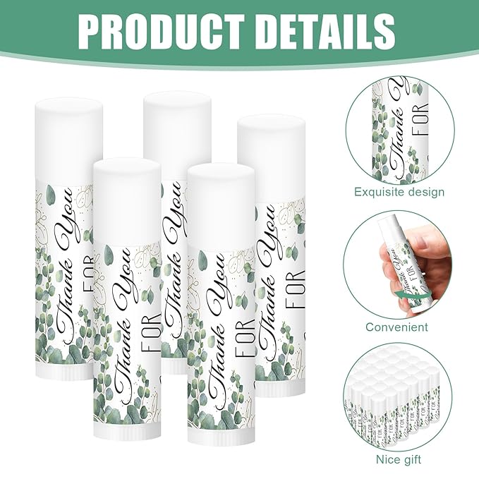 50 Set Bulk Thank You Combo Gifts Include Lip Balms Appreciation Ballpoint Pen Thank You Card Organza Drawstring Gift Bag Pouch for Wedding Parties Baby Shower Favors, Eucalyptus Leaves Style-VivaGrace Women