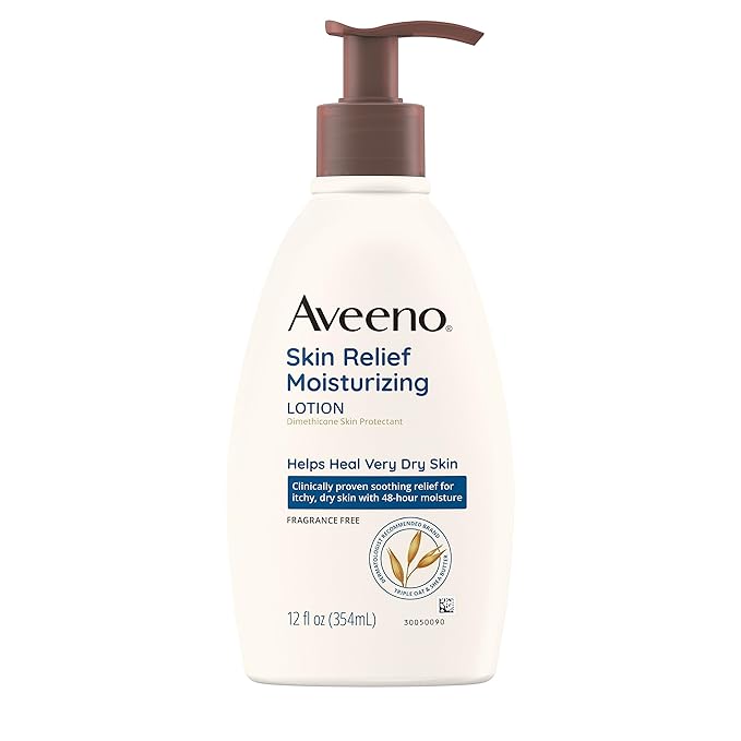 Aveeno Skin Relief Moisturizing Lotion for Very Dry, Itchy Skin with Soothing Triple Oat & Shea Butter Formula, Fragrance Free, 12 Fl. Oz-VivaGrace Women