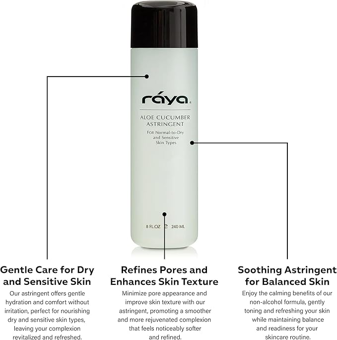 Raya Aloe Cucumber Astringent (202), Facial Toner for Dry and Sensitive Skin - Refreshing, Hydrating and Calming Formula, Gentle Pore Tightening Skincare, Cruelty, Paraben & Alcohol-Free, 8 fl oz-VivaGrace Women