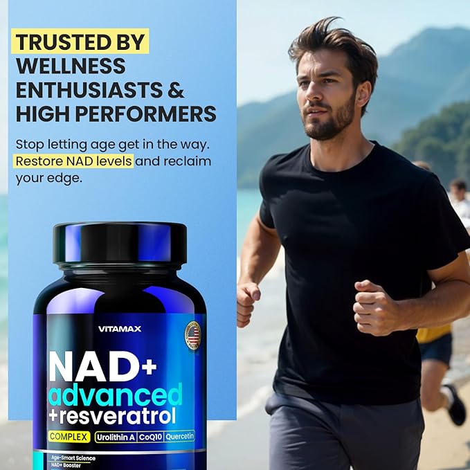 NAD Supplement Extra Strength - Liposomal + Resveratrol for Women & Men, CoQ10, Alpha Lipoic Acid, Green Tea, Quercetin, Urolithin A, Lycopene – High Purity Anti-Aging, Energy & Regeneration – 60ct-VivaGrace Women