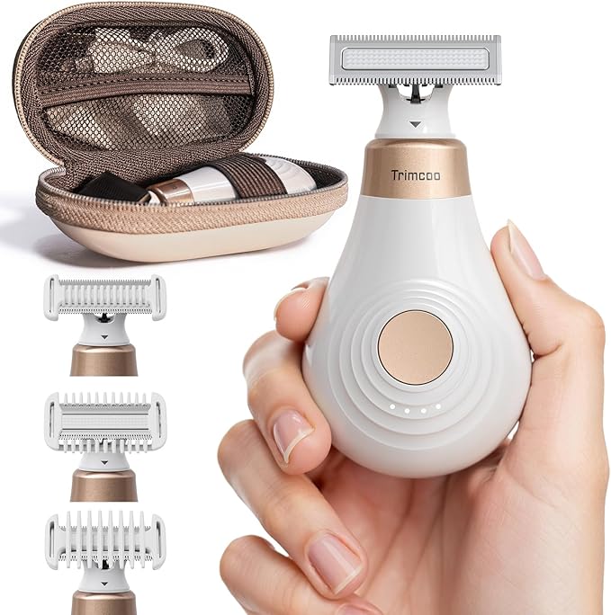Mini Bikini Trimmer for Women - Intimate Pubic Hair Removal, Electric Body Groomer, Small Portable Wet/Dry Shaver, Magnetic Blade, USB-C Rechargeable with Travel Case, Easy to Clean (White)-VivaGrace Women