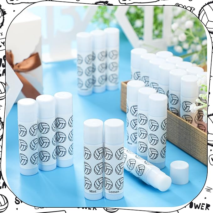 24 Pcs Volleyball Lip Balm Volleyball Team Gifts Volleyball Party Favors Volleyball Lip Balm Gift for Volleyball Team Volleyball Party Guest Supplies (White)-VivaGrace Women