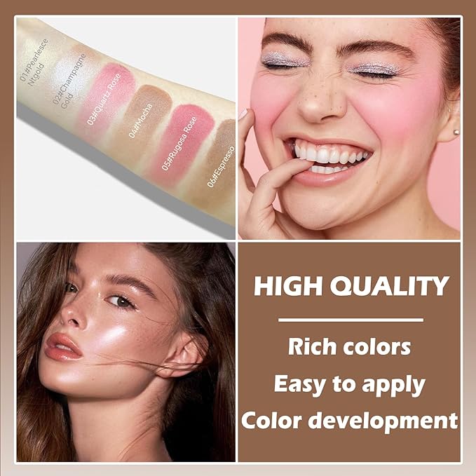 Highlighter Stick Cream Blush Stick Bronzer Contour Stick Makeup,3 PCS Cream Contour Kit with Contour Brush,Long Lasting & Professional Highlighters Makeup Stick for Beginner-Set B-VivaGrace Women