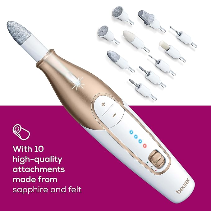 Beurer MP64 Nail Drill Kit, Cordless Electric Nail File with 10 Attachments and LED Light, Electric Manicure Set with Adjustable Speed, E-File for Manicure and Pedicure, with Storage Case-VivaGrace Women