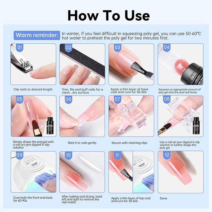 JEWHITENY 28 Colors Poly Nail Gel Set - 15ml Nude Pink Brown Black Grey Blue Yellow Tones for French Manicure DIY Nail Art Salon & Home Use Holiday Gift-VivaGrace Women