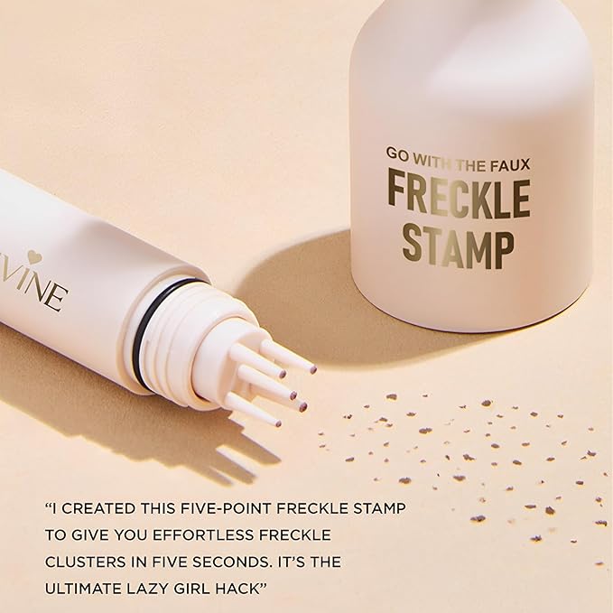 Freckle Stamp Pen,Fake Freckles Stain Marker Pencil Tool for Natural Lifelike Sunkissed Face Freckle Makeup for Waterproof and Long-Lasting,Quick Dry 5-Point Faux Freckle Stamp Cushion, 04 Espresso-VivaGrace Women