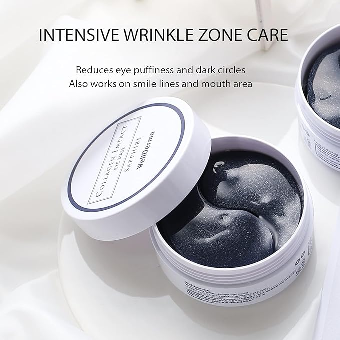 WELLDERMA Collagen Impact Sapphire Eye Mask 60 Sheets - NOURISHing ENRICHed Moisturizing Hydrogel Eye Patches Wrinkles Collagen, Under Eye for Dark Circles, Dry and Dull Skin-VivaGrace Women