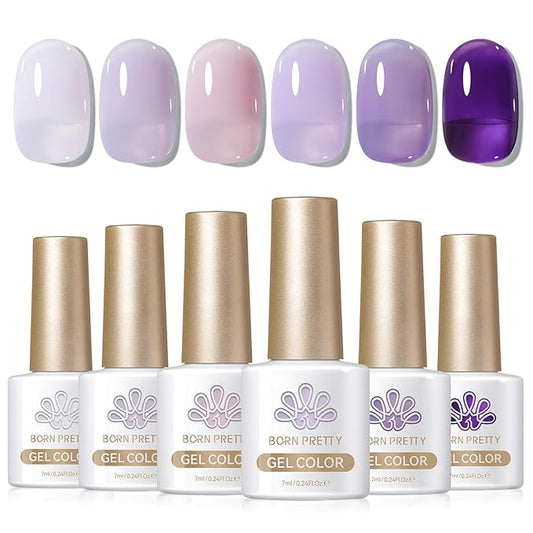 BORN PRETTY Jelly Purple Gel Nail Polish 6 Colors Purple Violets Colors Gel Polish Kit Soak Off Gel Nail Kit Collection Nail Art Gel Manicure Kit DIY at Home Salon Gifts-VivaGrace Women