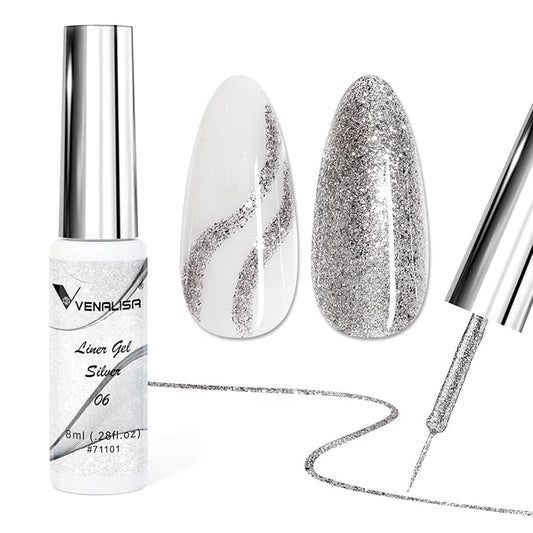 VENALISA Liner Gel Nail Polish 8ml Silver With Thin Brush DIY At Home Manicure Salon