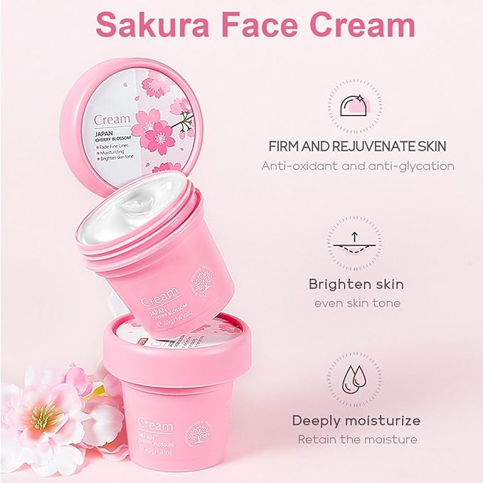 Sakura Skin Care Set, Face Care Sets for Women, 5Pcs Face Moisturizer Set Include Sakura Cream, Sakura Cleanser, Sakura Serum, Sakura Eye Cream, Sakura Mud Mask, Skin Care Gift Set for Teen Girls-VivaGrace Women