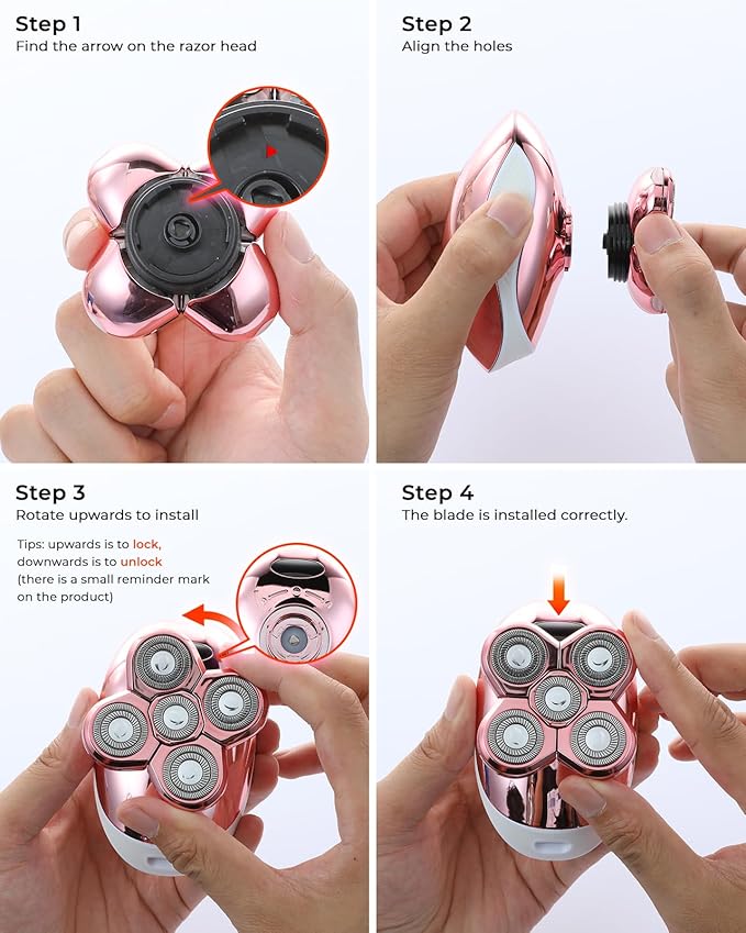 Electric Razors for Women, 5-in-1 Rechargeable Body Shaver - Waterproof Wet Dry Hair Remover - Trimmer for Lady Face Underarms Legs (Pink)-VivaGrace Women