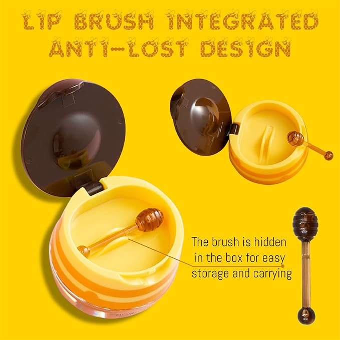 2PCS Bee Lip Balm Honey Pot, Honey Pot Lip Balm for Dry Cracked Lips, Strawberry Lip Balm Scrubs Exfoliator & Moisturizer, Hydrating Lip Balm Honey Pot with Wand, Lip Sleeping Mask (A)-VivaGrace Women