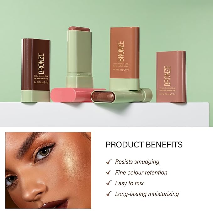 Blush Stick, Cream Blush Stick for Cheeks & Lips, Blendable Long-Lasting Multi-Use Contour Stick & Highlighter Makeup (BEACH GLOW)-VivaGrace Women