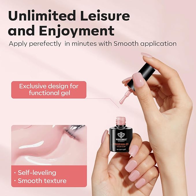 modelones Builder Nail Gel, 8-in-One Neutral Nude Pink Builder for Nail Thickening Apex Building, Rose Blush Pink Rubber Color Base LED Lamp Cured Strengthener Extend Hard Gel Polish for DIY Salon-VivaGrace Women