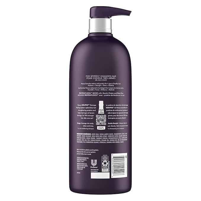 Nexxus Keraphix Shampoo With ProteinFusion for Damaged Hair Keratin Protein, Black Rice, Silicone-Free 33.8 oz-VivaGrace Women