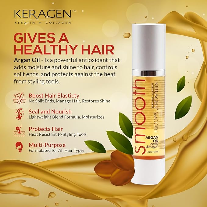 KERAGEN - Nourishing Hair Serum for Dry Damaged Hair - Argan Oil for Hair Treatment - Brilliant Shine, Heat Protection with Paraben, Phthalate and Sulfate Free Formula (1.7 Oz)-VivaGrace Women