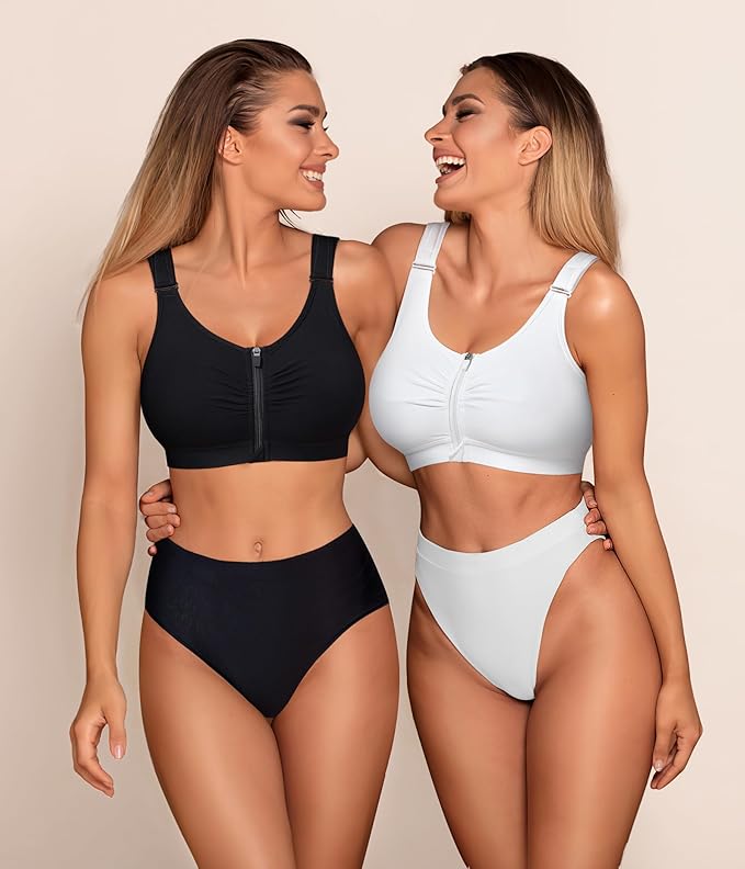 BRABIC Zip Front Closure Everyday Bra for Women Post Surgery Compression Support with Adjustable Straps Wirefree-VivaGrace Women