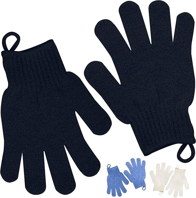 Exfoliating Glove with Hanging Loop - Bath Gloves 1 Pair Shower Gloves, Heavy Exfoliating Gloves for Men and Women Shower Gloves Body Wash Makes Skin Soft Healthy Body Exfoliating Gloves 1 Pair Black-VivaGrace Women