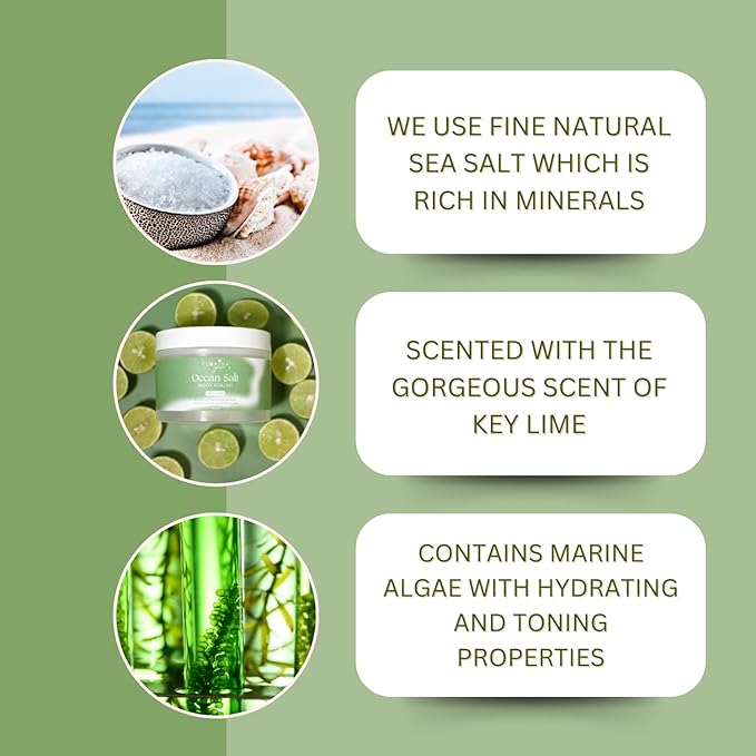 Sea Salt Body Scrub by Florida Suncare - Ocean Salt Body Polish Infused with Marine Algae - Exfoliating Face and Body Scrub - Facial Scrub Exfoliator to Tackle Acne (Key Lime, 3.3 oz)-VivaGrace Women