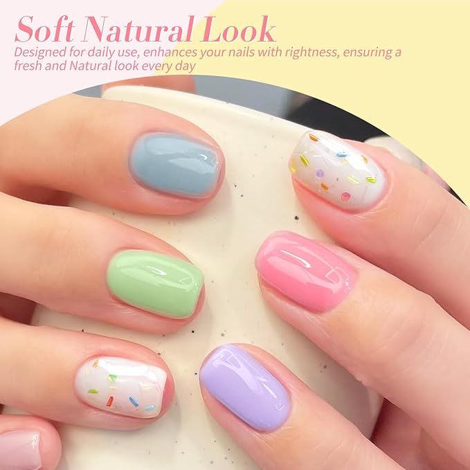 Born Pretty Jelly Pastel Gel Nail Polish 6 Colors Spring Summer Yellow Green Blue Purple Pink Candy Sweet Colors Apex Building Effect Gel Polish Kit Nail Art Gel Manicure Kit DIY at Home Salon Gifts-VivaGrace Women