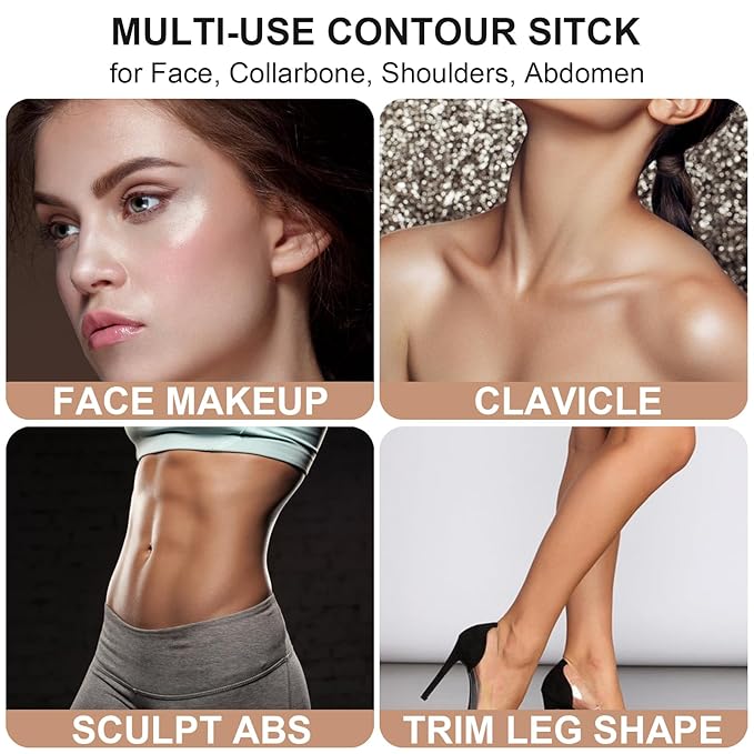 2Pcs Cream Contour Stick Makeup Kit, Cream Highlighter Stick and Bronzer Contour Stick with Longwear Waterproof Formula for Brightening and Trimming the Cheeks, Makeup Brush Include (#03, 09)-VivaGrace Women