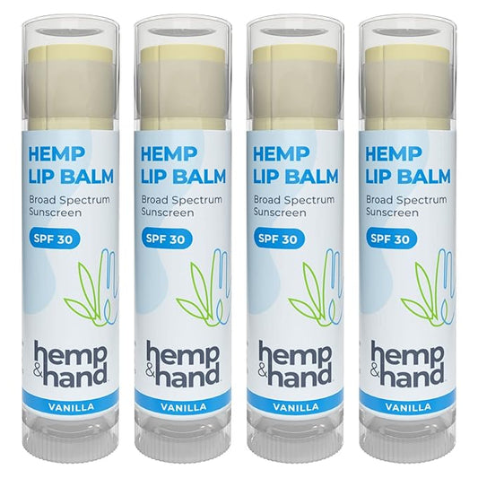 Organic Vanilla Hemp Lip Balm with Beeswax, Coconut Oil and Vitamin E - SPF 30 - by Hemp and Hand (1 Count (Pack of 4))-VivaGrace Women