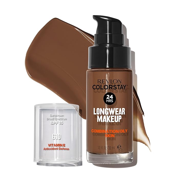 Revlon Liquid Foundation, ColorStay Face Makeup for Combination & Oily Skin, SPF 15, Medium-Full Coverage with Matte Finish, Espresso (610), 1.0 oz-VivaGrace Women