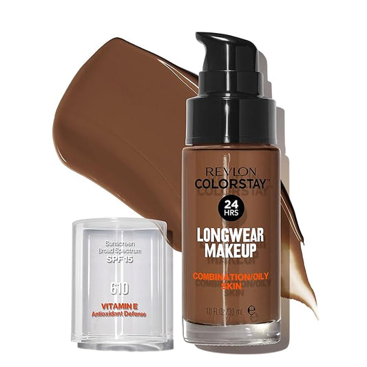 Revlon Liquid Foundation, ColorStay Face Makeup for Combination & Oily Skin, SPF 15, Medium-Full Coverage with Matte Finish, Espresso (610), 1.0 oz-VivaGrace Women