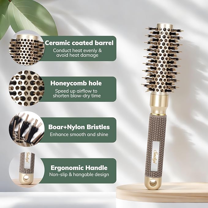 Round Brush for Blow Drying, Nano Thermal Ceramic & Ionic Tech Hair Brush with Boar Bristles, Professional Round Barrel Brush for Styling,Curling and Straightening by Sndyi (2 Inch, Barrel 1 Inch)-VivaGrace Women