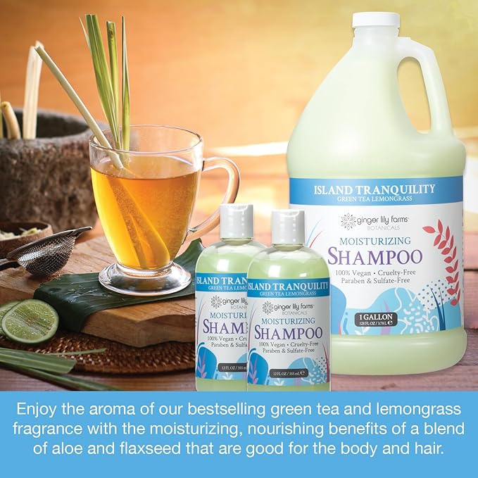 Ginger Lily Farms Botanicals Hospitality Kit, Island Tranquility, 9-Pc Set Includes Shampoo, Conditioner & Body Wash, 100% Vegan & Cruelty-Free, Green Tea Lemongrass Scent-VivaGrace Women
