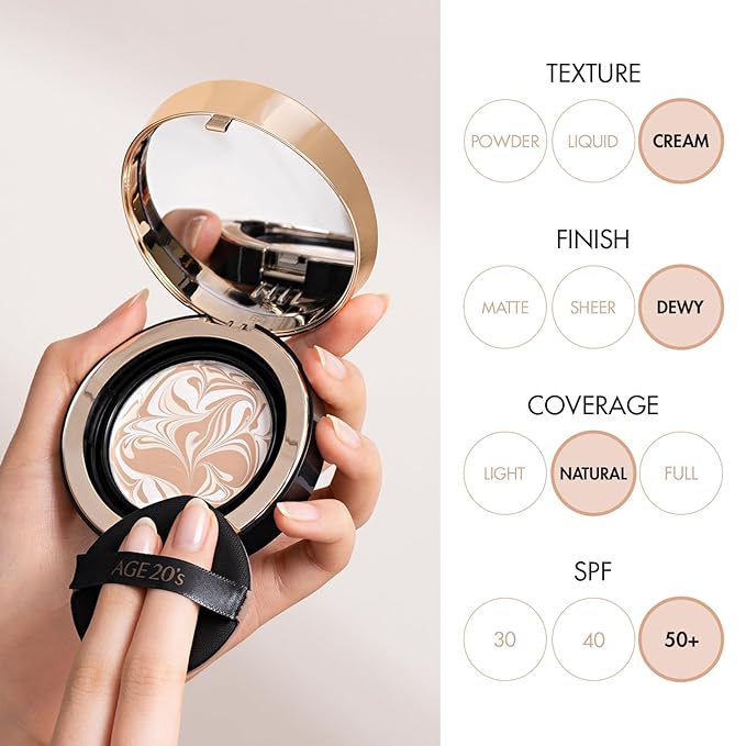 AGE20'S Signature Essence Pact SPF 50+ | Pack of 2 | 21N VANILLA | Cream Foundation, Dewy Finish, Natural Coverage | Korean Cushion Foundation-VivaGrace Women