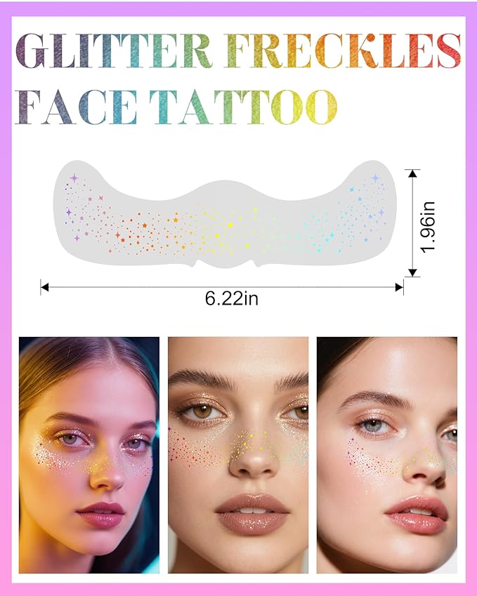 Glitter Freckles, Holographic Multichrome Freckles Temporary Face Tattoos, Body Face Glitter for Women Girls, Country Concerts Singer Festival Rave Accessories (iridescent - 10 pcs)-VivaGrace Women
