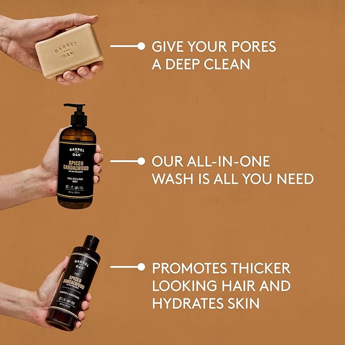 Barrel and Oak - Spiced Sandalwood Body Care Set, Fragrant Sea Salt & Amber Scent, Rich in Essential Oils, Hydrating Formulas, Rich Texture, No Parabens or Phthalates, Certified Organic (3-Pack Set)-VivaGrace Women