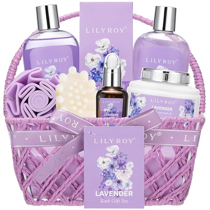 Mothers Day Gifts for Mom - 8 Pcs Lavender Bath & Body Gift Set for Women, Spa Gift Basket with Bath Bomb | Christmas, Birthday Gifts, Self Care & Pampering Gifts for Her, All Occasion Holiday Present-VivaGrace Women