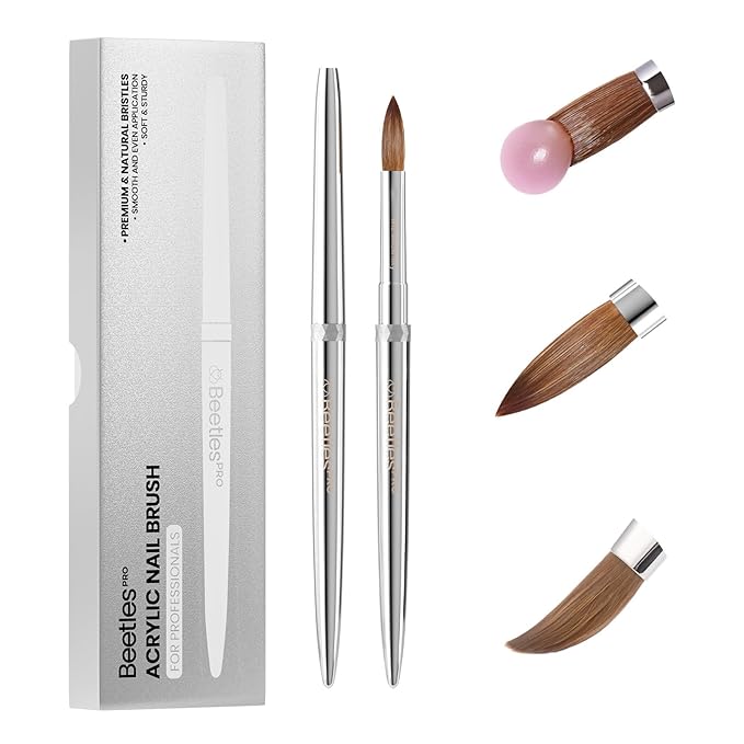 Beetles Kolinsky Acrylic Nail Brush Pure Kolinsky Hair Bristles Round Shaped Metal Handle Nail Art Brushes for Manicure Extension Acrylic Powder Professional Salon Manicure Tool - Size 12-VivaGrace Women