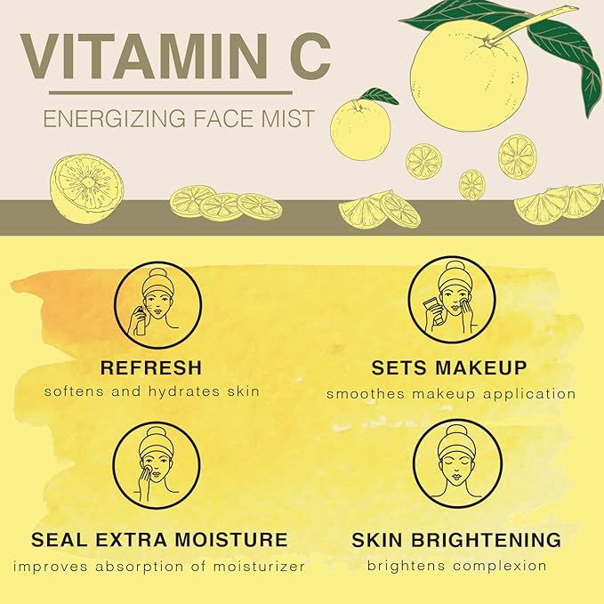 Vitamin-C Face Mist & Setting Spray for All Skin Types - Hyaluronic Acid, Aloe Vera & Rose Water - Skin Brightening, Anti-Aging, Moisturizing, Pore Minimizing - 4 Fl Oz-VivaGrace Women