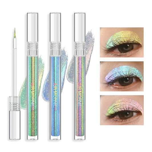 Multichrome Liquid Eyeshadow Set, 3 Colors Multi-Dimensional Eye Liner Makeup, High Pigment Waterproof Metallic, Ultra Fine Tip Glitter (107+108+109)