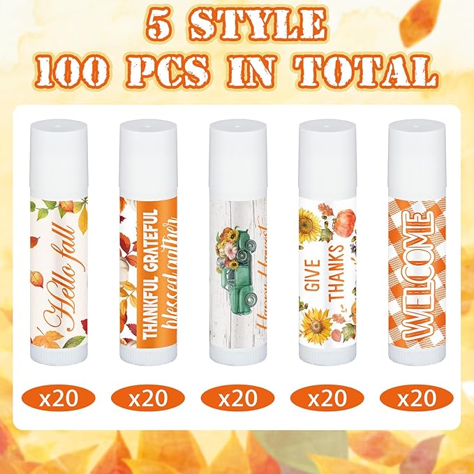 Dunzy 100 Pack Hello Fall Thanksgiving Party Gifts Bulk Lip Balms Favors Employee Appreciation Gifts Thank You Gifts Team Inspirational Gifts for Women Men Coworkers Satff Teachers(Thanksgiving)-VivaGrace Women