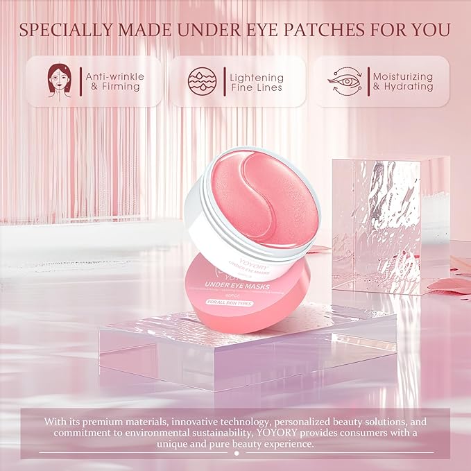 Under Eye Patches Masks - for Dark Circles, Puffiness, Eye bags,and Fine Lines Smoothing Skin Care Treatment with Collagen and Hyaluronic Acid for Women and Men, (60 Pcs) Pink-VivaGrace Women